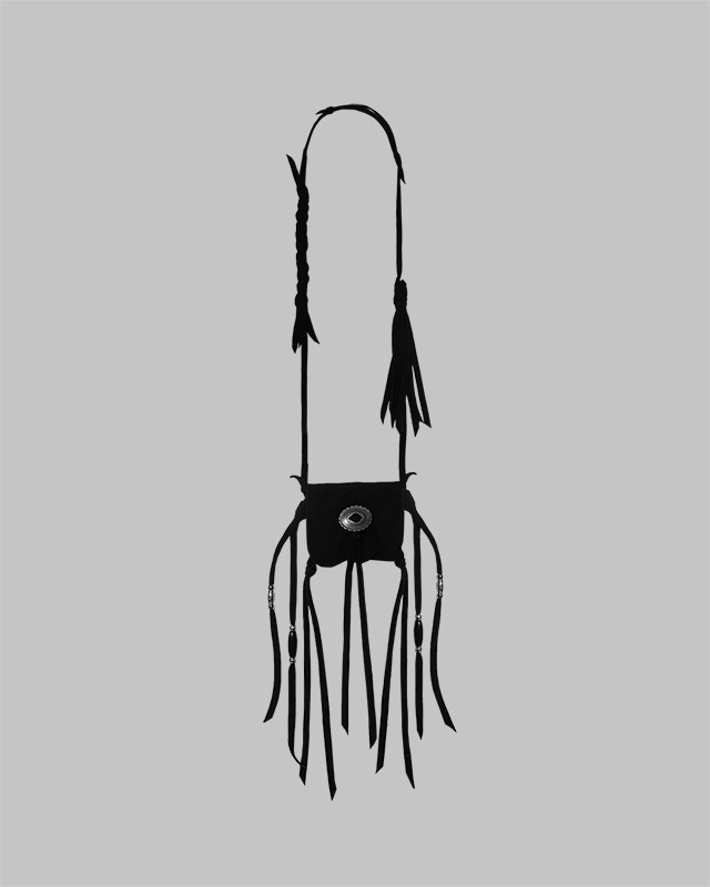 Concho Suede Fringe necklace Mini Bag (Black)